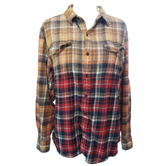 Upcycled Distressed Flannel with "Fire Piranha" Embroidered Patch Large - Picture 4 of 7